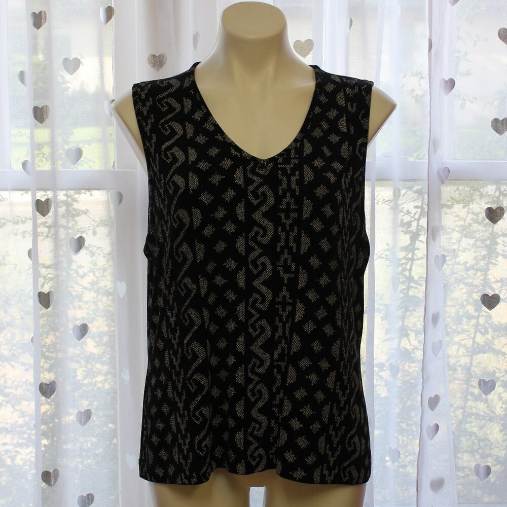 #541 Chico's Travelers Black & Tan Patterned Dress Tank Size 3